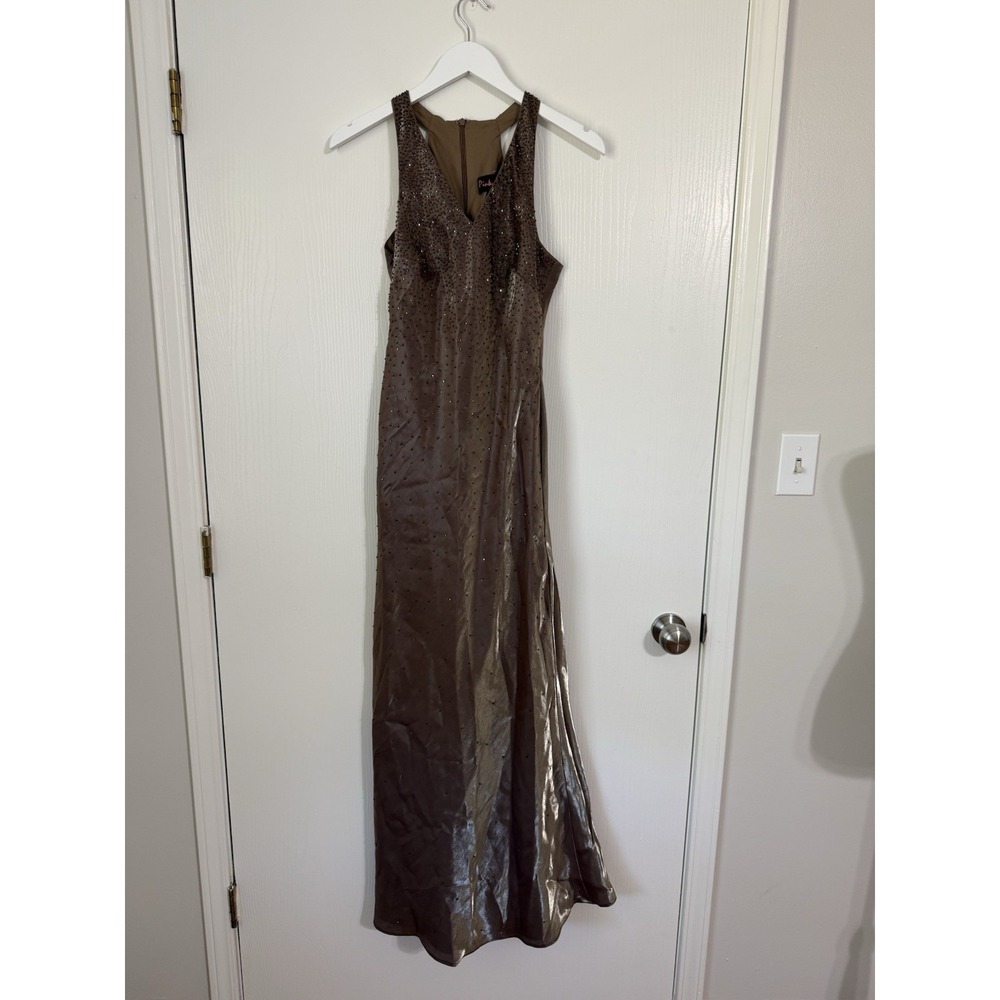 Fairycore Halter Top Sleeveless Vintage Y2K 90s Brown Shimmer Bead Prom Dress 6 - Picture 10 of 11